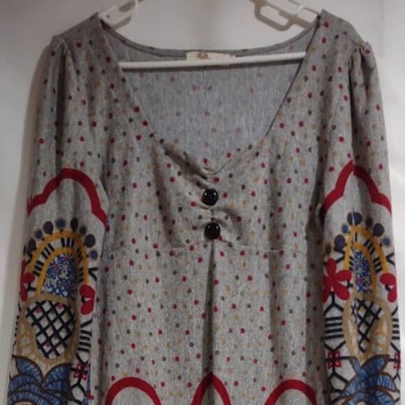 ARYEH KNIT BOHO VINTAGE HIPPIE PEASANT DRESS FESTIVE HOLIDAY SCOOP NECK, SIZE L - Picture 2 of 16